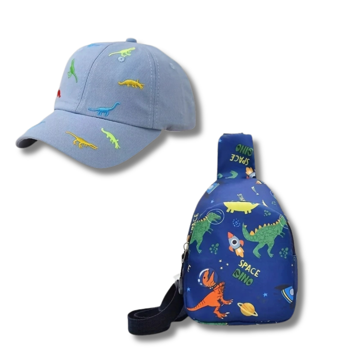 ENSEMBLE 2 PIÈCES DINOSAURES – CASQUETTE & SAC À BANDOULIÈRE