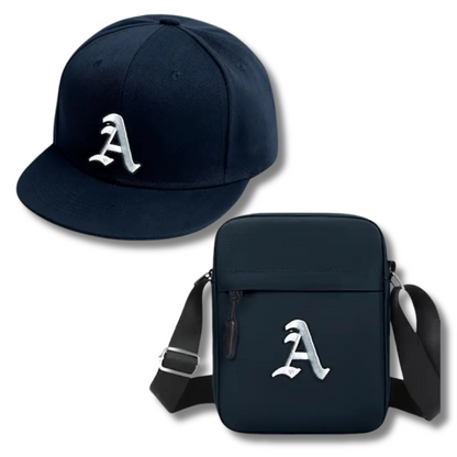 ENSEMBLE DE 2 PIÈCES CASQUETTE BASEBALL HOMME ET FEMME AVEC LETTRE + SAC BANDOULIÈRE À LETTRE