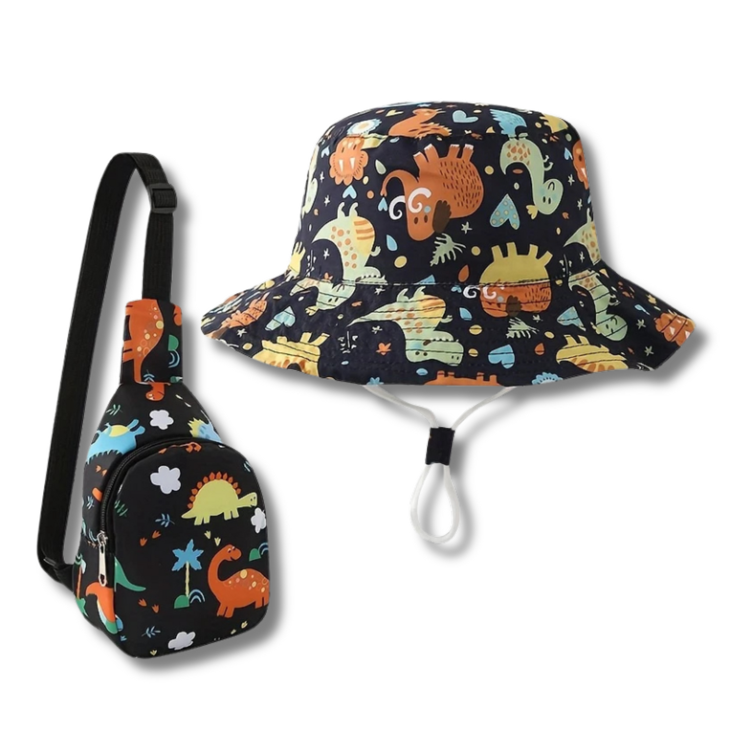 CHAPEAU DE SOLEIL ET SAC À ÉPAULE AVEC IMPRIMÉ DINOSAURE