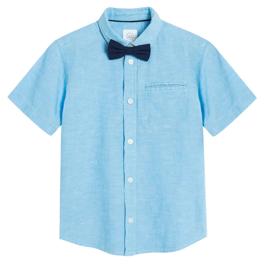 CHEMISE BLEU MARINE À MANCHES COURTES AVEC NŒUD PAPILLON-COOL CLUB