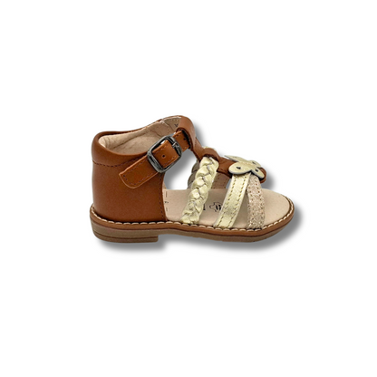SANDALES BÉBÉ FILLE EN CUIR À TALON FERMÉ ET BRIDES MÉTALLISÉES BRUN – SANDALES ET NU-PIEDS
