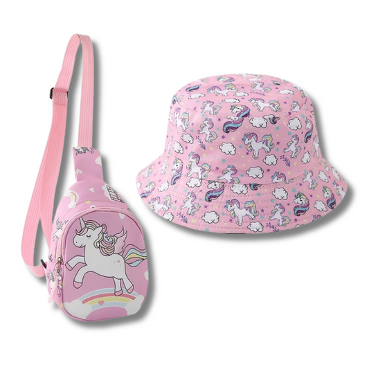 CHAPEAU SEAU IMPRIME LICORNE & SAC A EPAULE