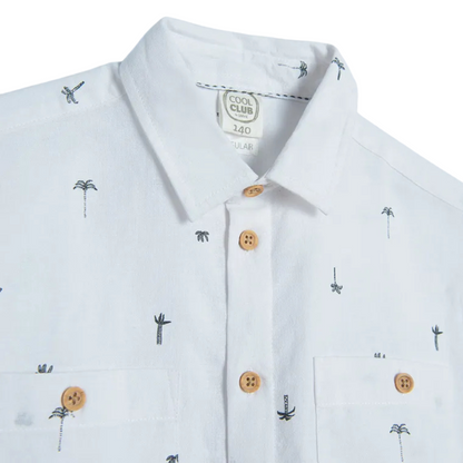 CHEMISE GARÇON À MANCHES COURTES, COUPE OVERSIZE, BLANCHE-COOL CLUB