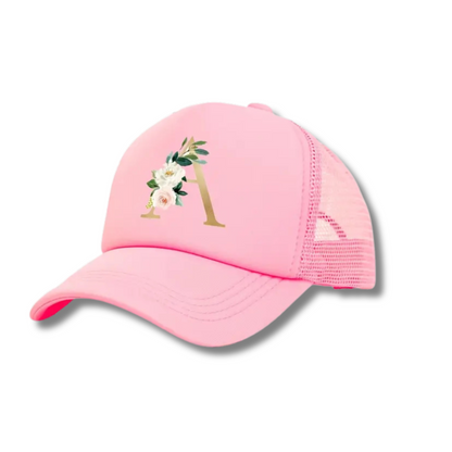 SET CASQUETTE TRUCKER AVEC IMPRIMÉ FLEURS ET LETTRE & MINI SAC POITRINE