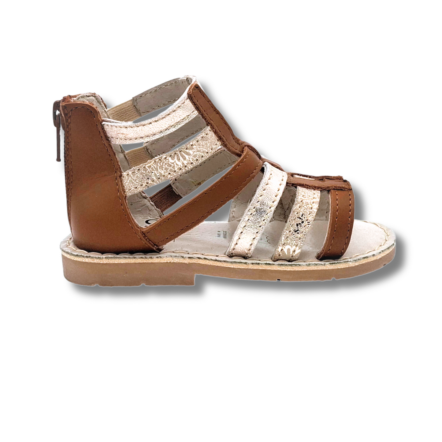 SANDALES FILLE STYLE SPARTIATES À BRIDES MÉTALLISÉES EN CUIR MARRON CLAIR