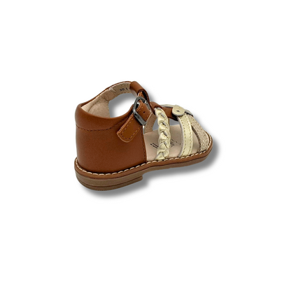 SANDALES BÉBÉ FILLE EN CUIR À TALON FERMÉ ET BRIDES MÉTALLISÉES BRUN – SANDALES ET NU-PIEDS