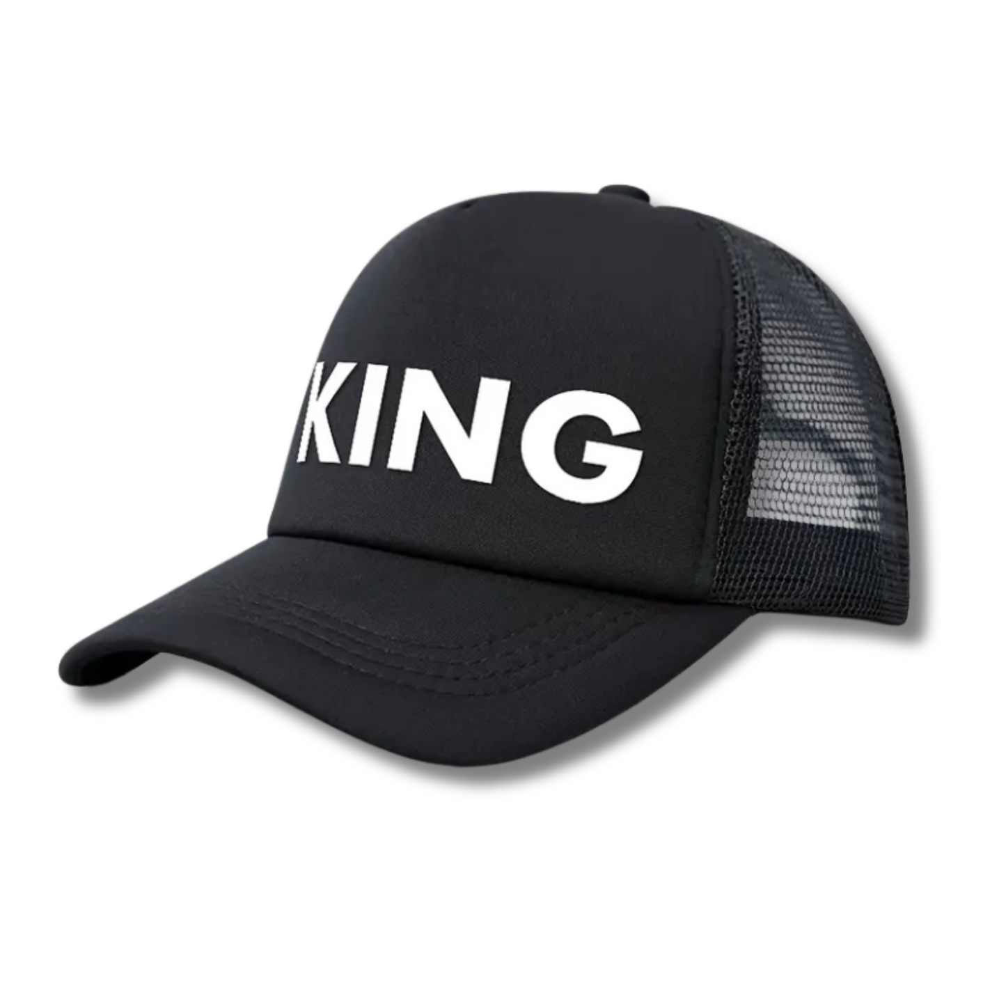 ENSEMBLE DE 2 PIÈCES POUR HOMMES ET FEMMES AVEC MOTIF IMPRIMÉ "KING" SUR CASQUETTE CAMIONNEUR ET SAC POITRINE