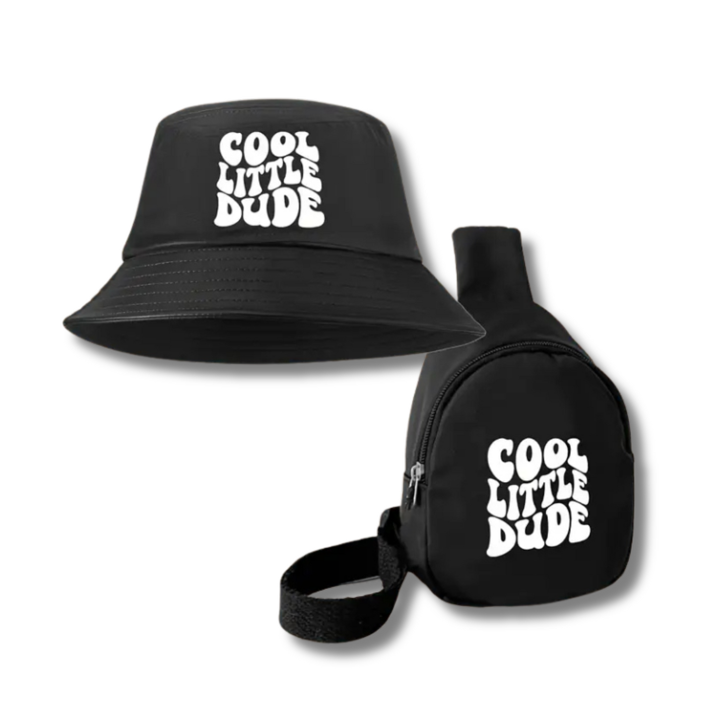 CHAPEAU BUCKET ET SAC À BANDOULIÈRE "COOL LITTLE DUDE" POUR ENFANTS