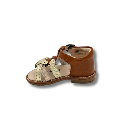 SANDALES BÉBÉ FILLE EN CUIR À TALON FERMÉ ET BRIDES MÉTALLISÉES BRUN – SANDALES ET NU-PIEDS