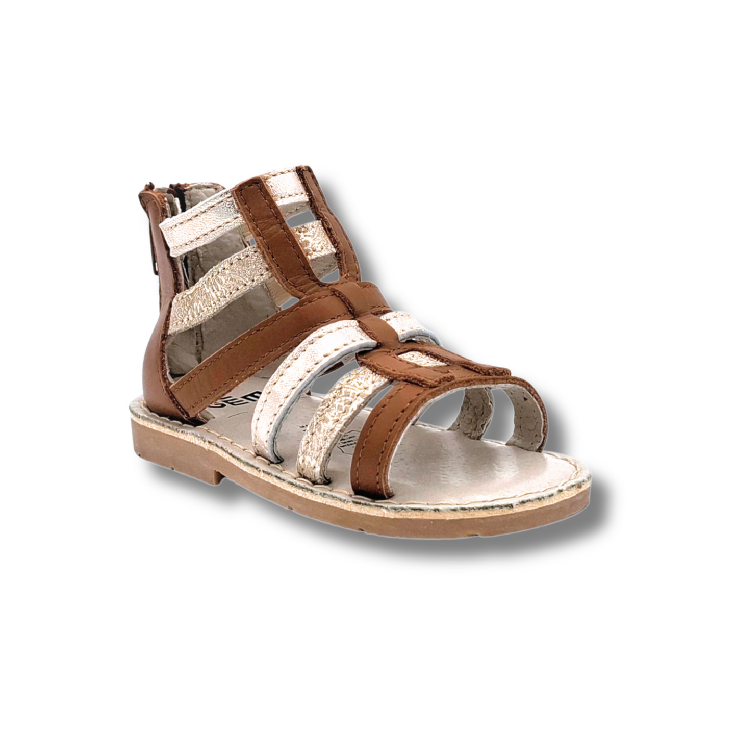 SANDALES FILLE STYLE SPARTIATES À BRIDES MÉTALLISÉES EN CUIR MARRON CLAIR