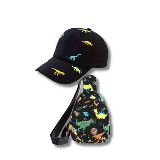 ENSEMBLE 2 PIÈCES DINOSAURES – CASQUETTE & SAC À BANDOULIÈRE