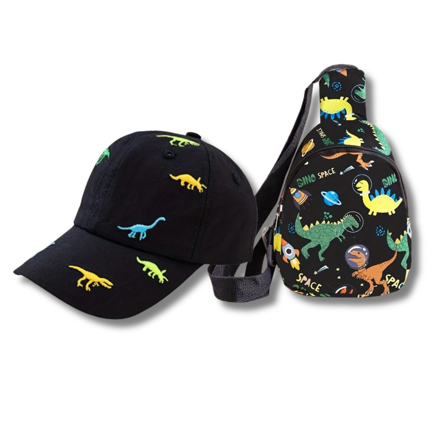 ENSEMBLE 2 PIÈCES DINOSAURES – CASQUETTE & SAC À BANDOULIÈRE
