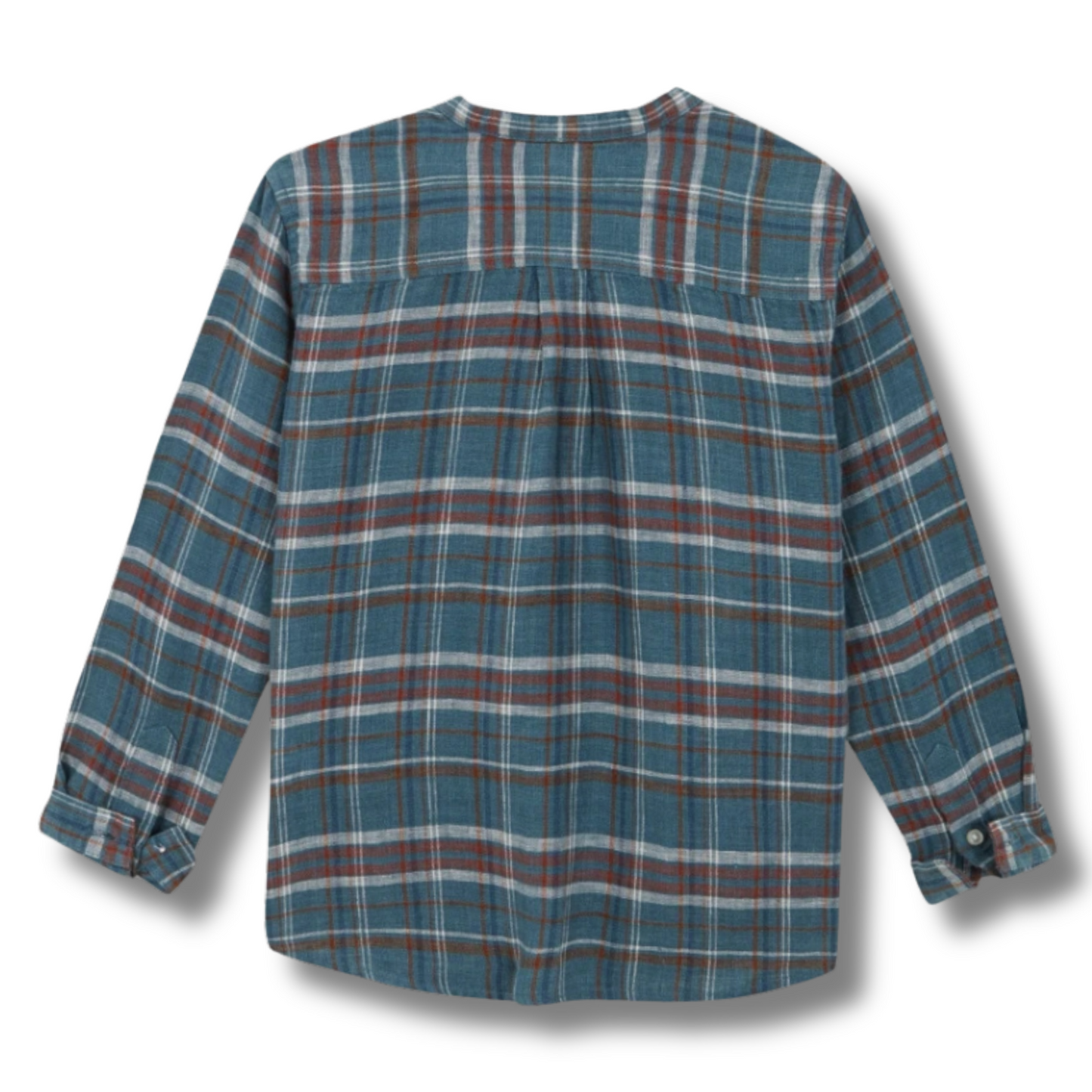 CHEMISE BLEUE À CARREAUX AVEC COL MAO-GOCCO