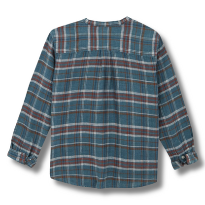 CHEMISE BLEUE À CARREAUX AVEC COL MAO-GOCCO